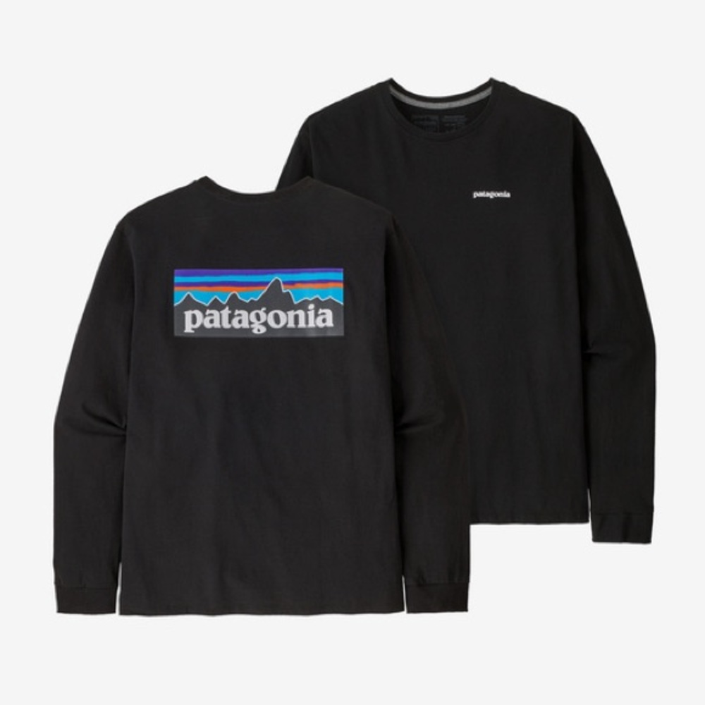 patagonia Men's Long-Sleeved P-6 Logo Responsibili-Tee Black Medium